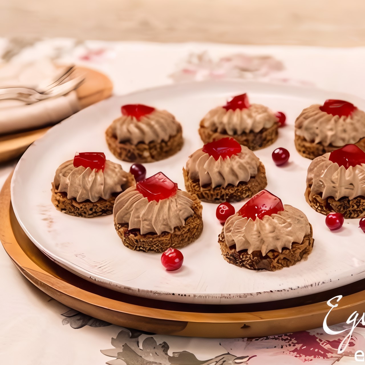 Канапе с паштетом из куриной печени и клюквенным соусом