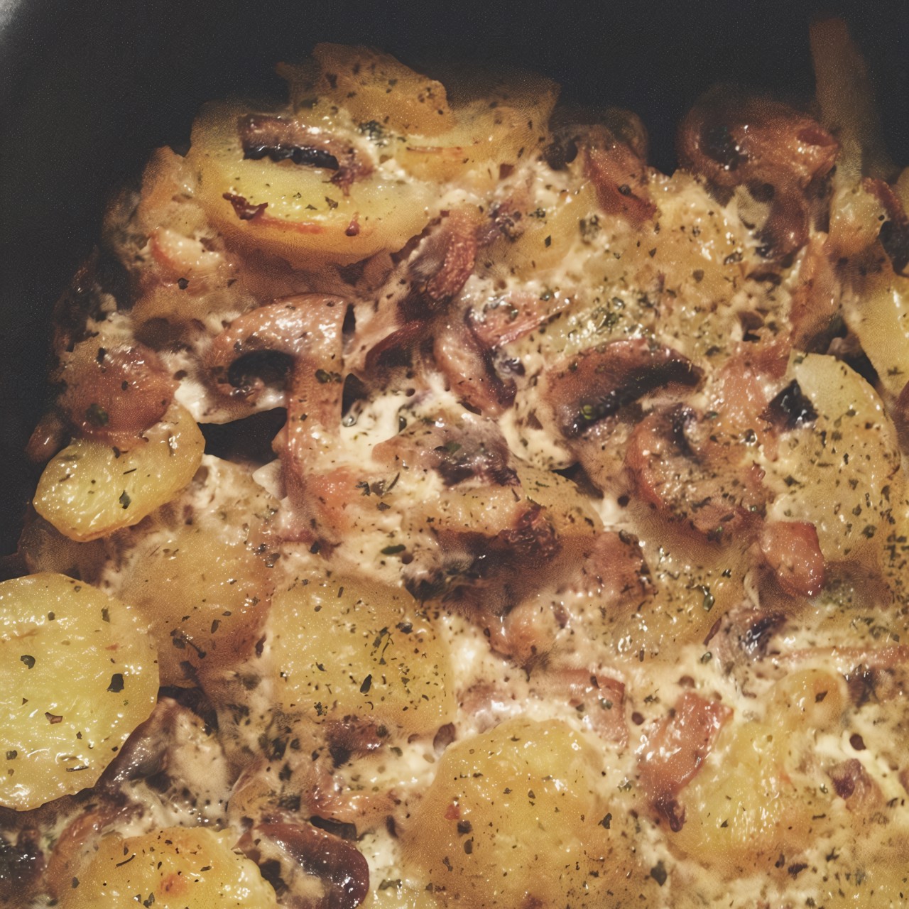 Картофель с грибами в сливках и зеленью