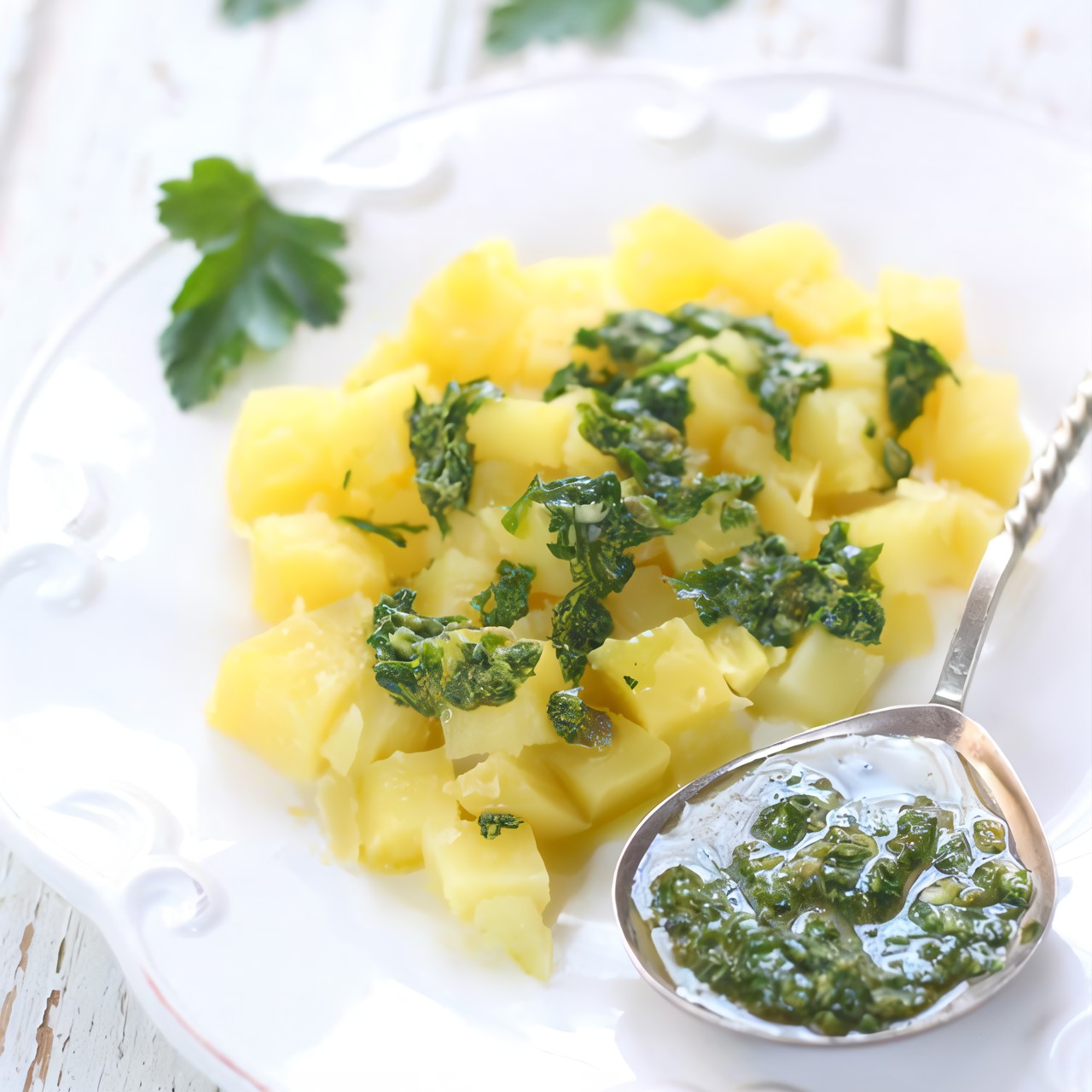 Картофель с зеленой сальсой