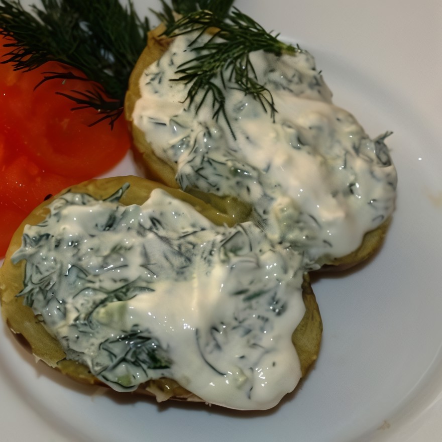 Картофель, запеченный в фольге под сметанным соусом