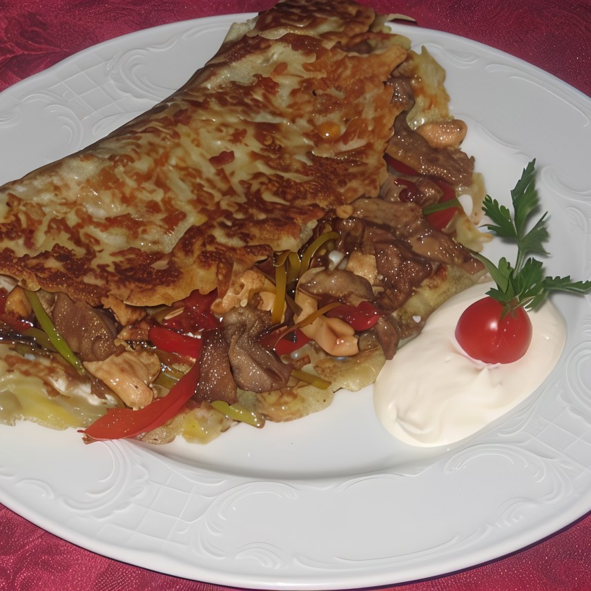 Картофельная лепешка с мясом и овощами