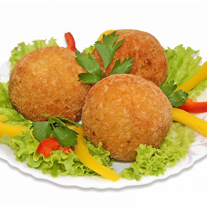 Картофельные крокеты с мясом в омлете, паровые