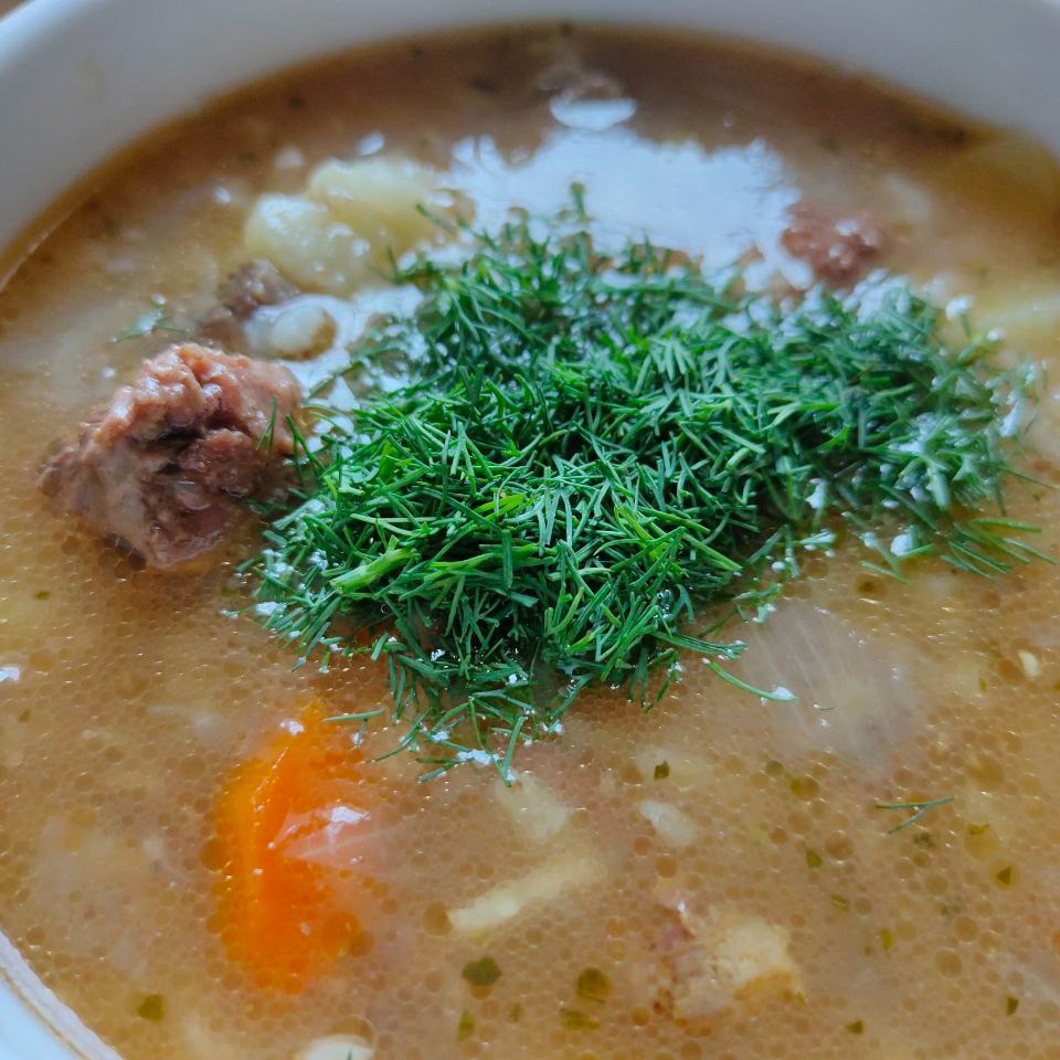 Картофельный суп с рисом на говяжьем бульоне