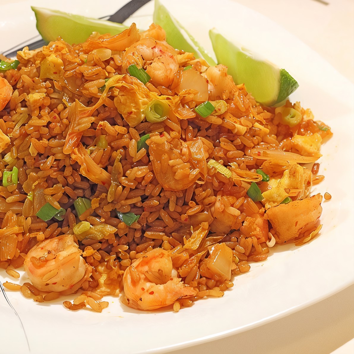 Классический жареный рис по-кантонски с курицей и креветками