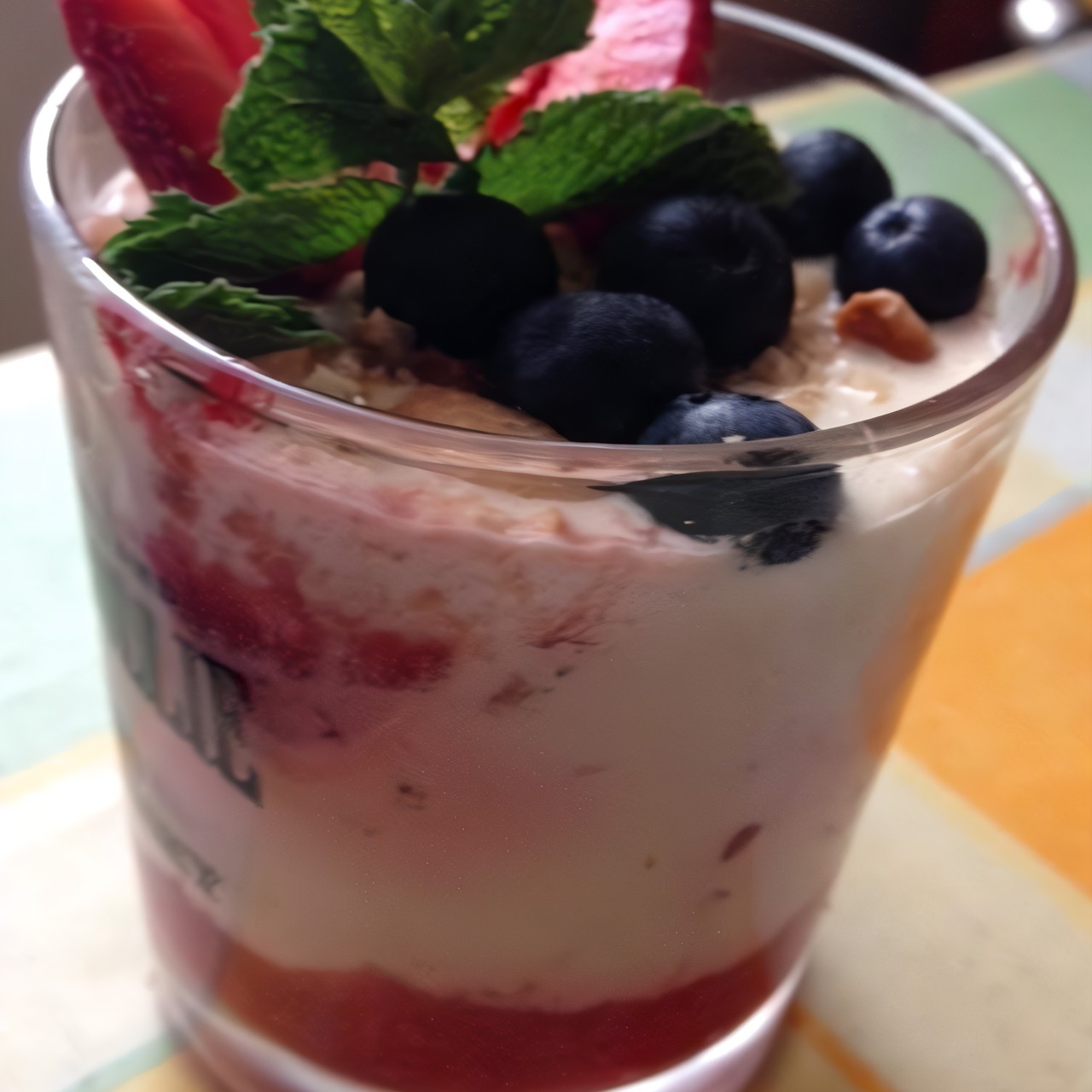 Клубничный десерт с творогом, ванилью и кешью