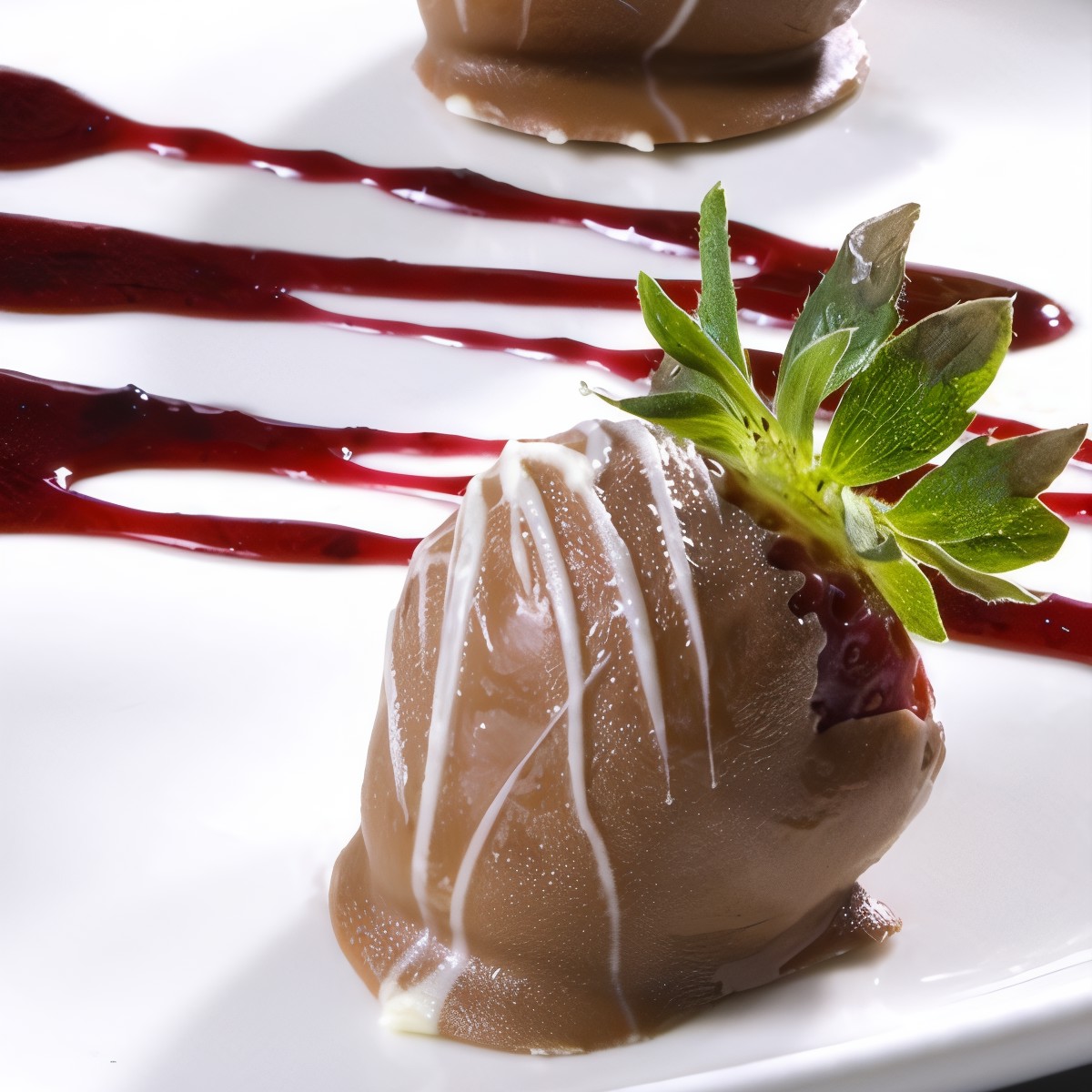 Клубника в темном шоколаде с белыми узорами