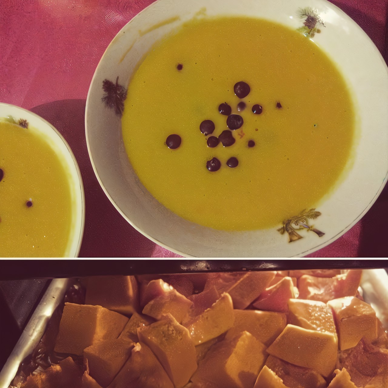 Крем-суп из печеной тыквы с клюквой