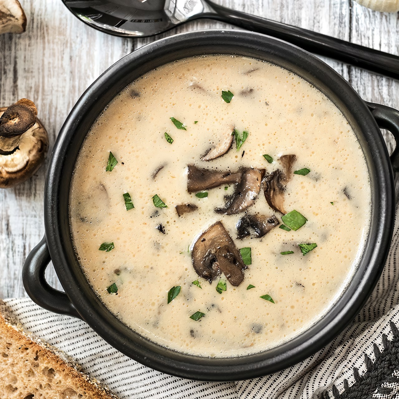 Крем-суп из шампиньонов с тимьяном и соевым соусом