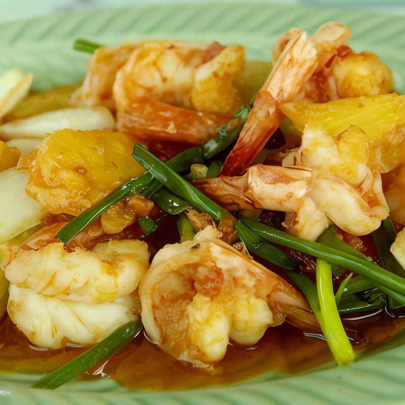 Креветки с ананасом в соусе терияки