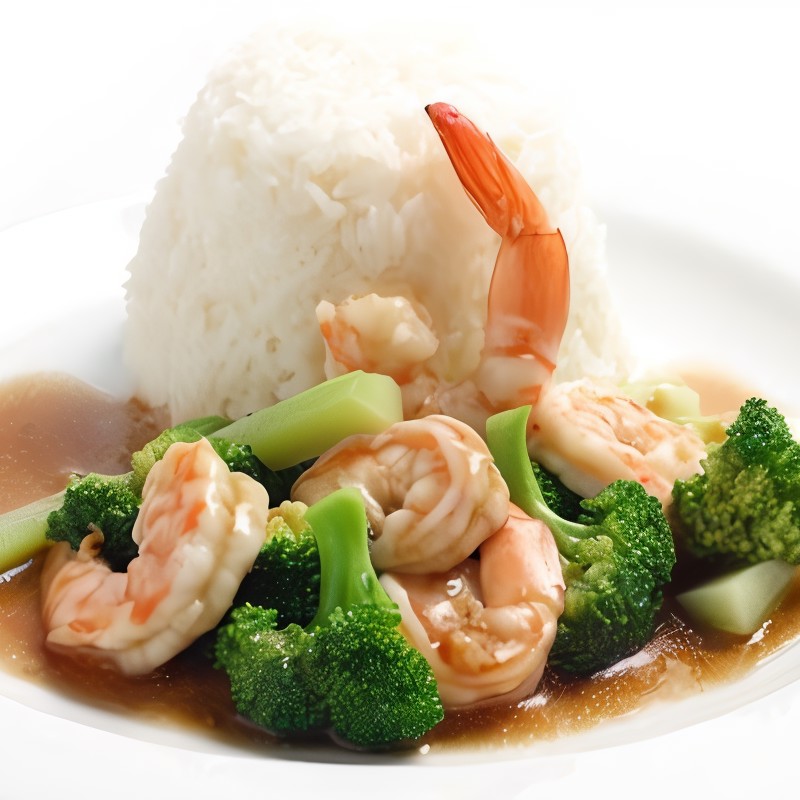 Креветки с брокколи в чесночном соусе чили