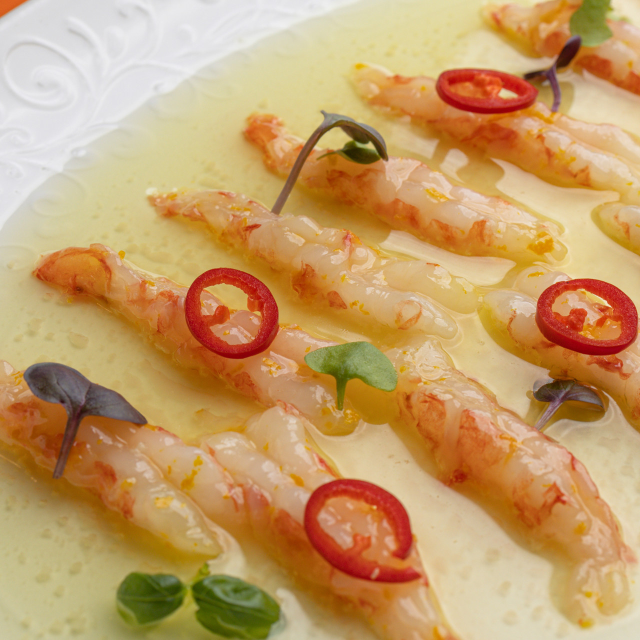 Крудо из креветок в имбирном соусе