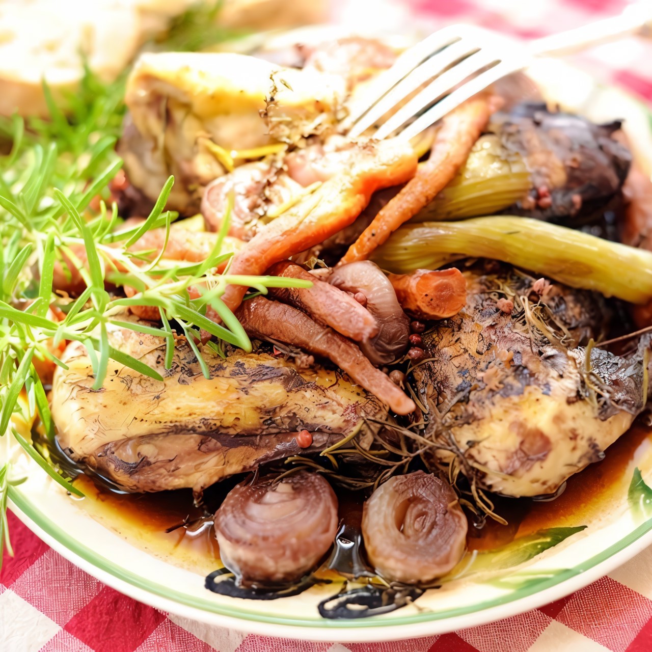 Курица в вине с грибами