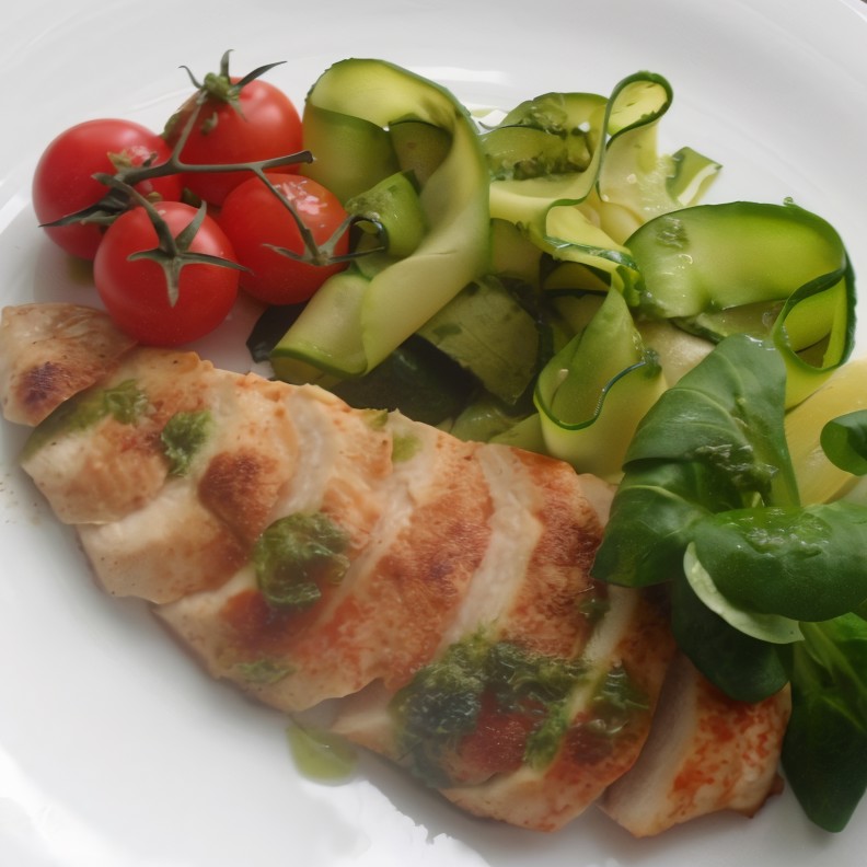 Куриная грудка с лапшой из цукини