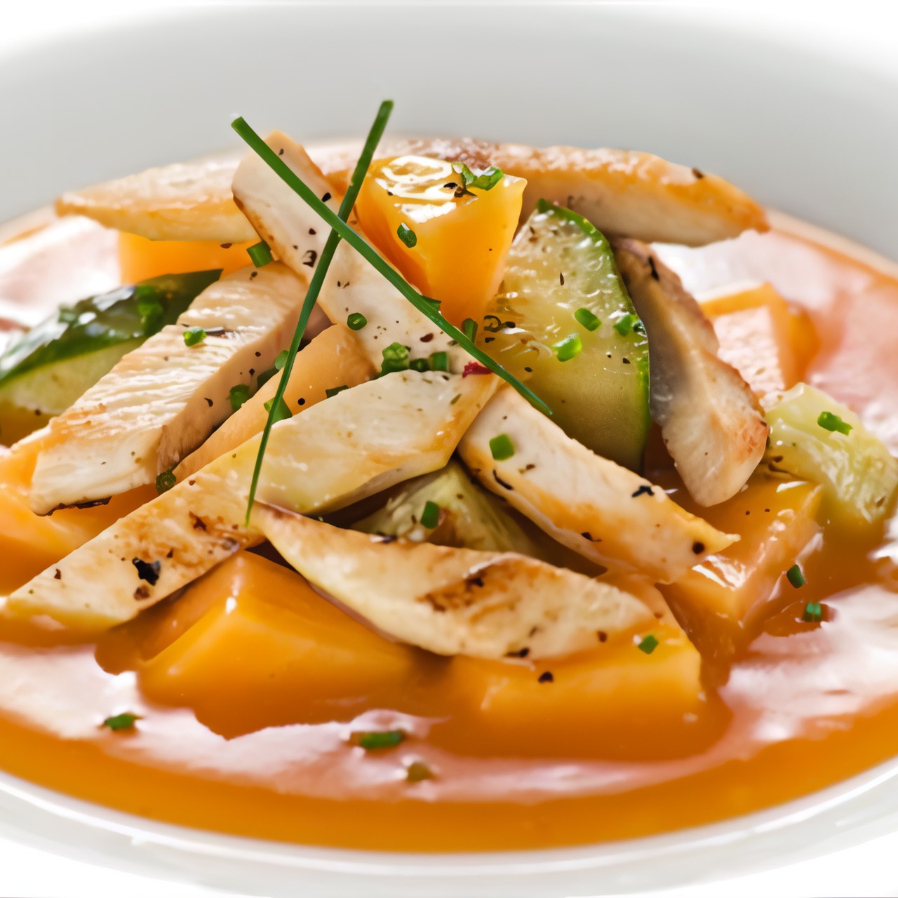 Куриный салат с дыней и йогуртовой заправкой