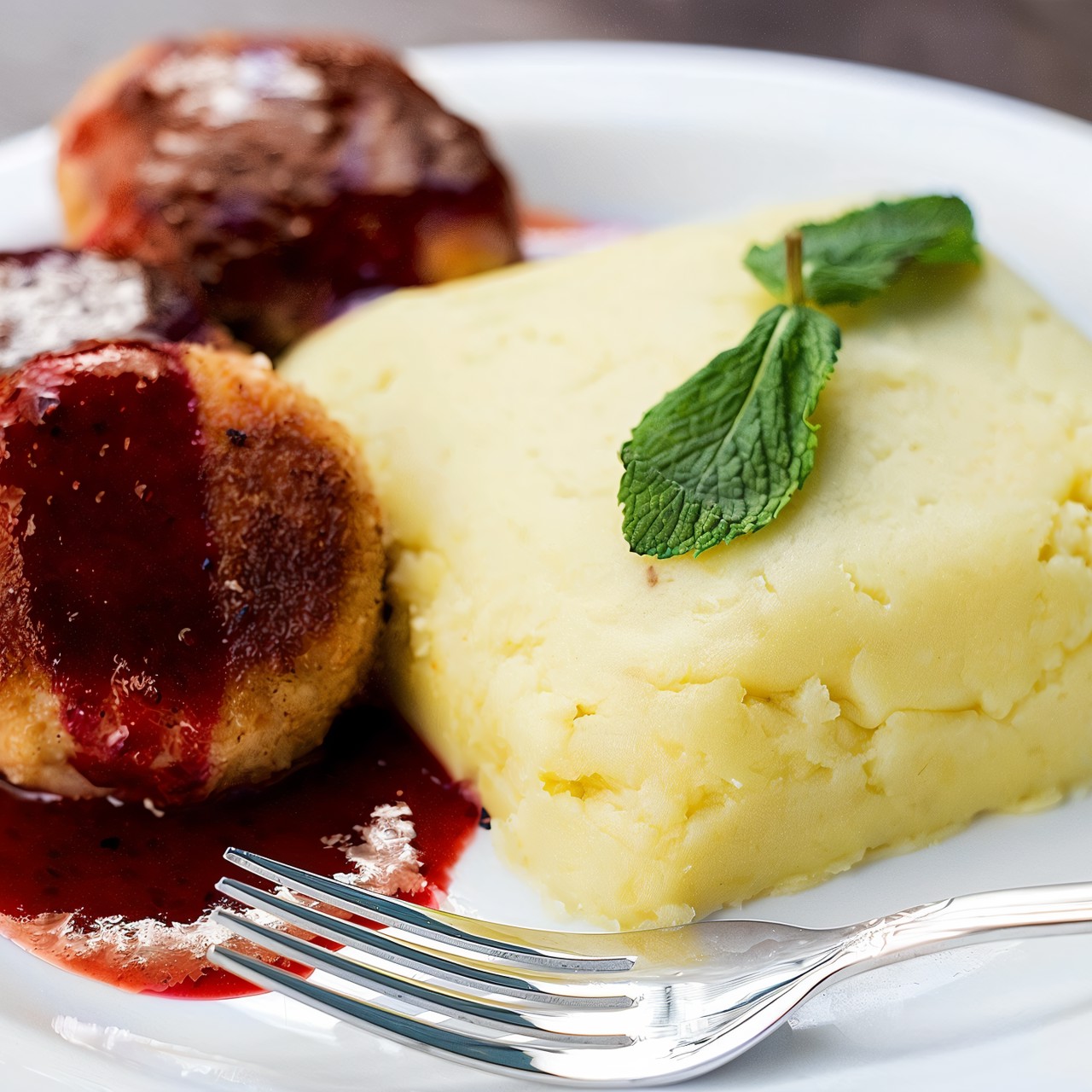 Куриные котлеты под клюквенным соусом с пюре от Робюшона