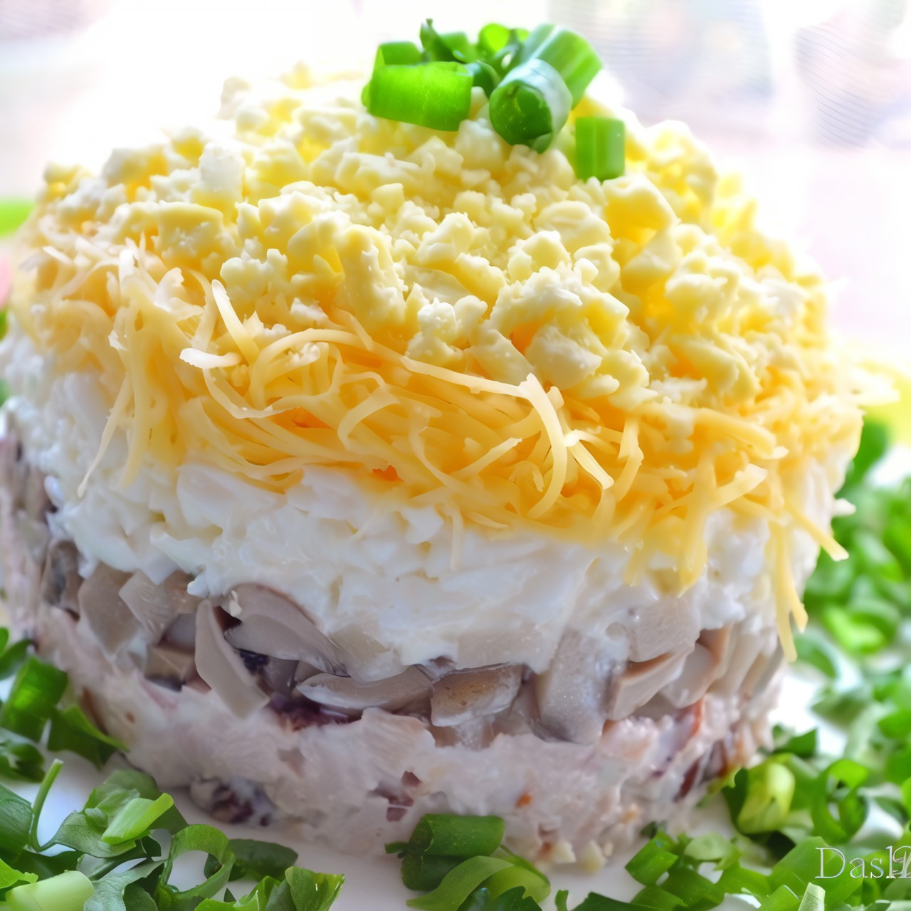 Куриный салат с грибами и сыром