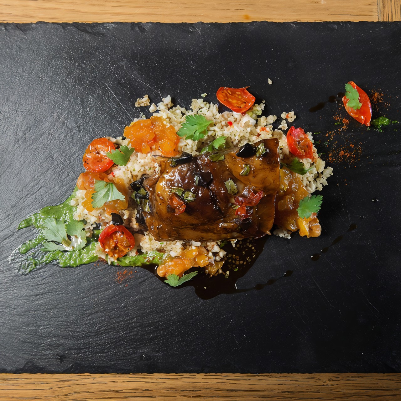 Кускуc с ягненком и чатни из груши