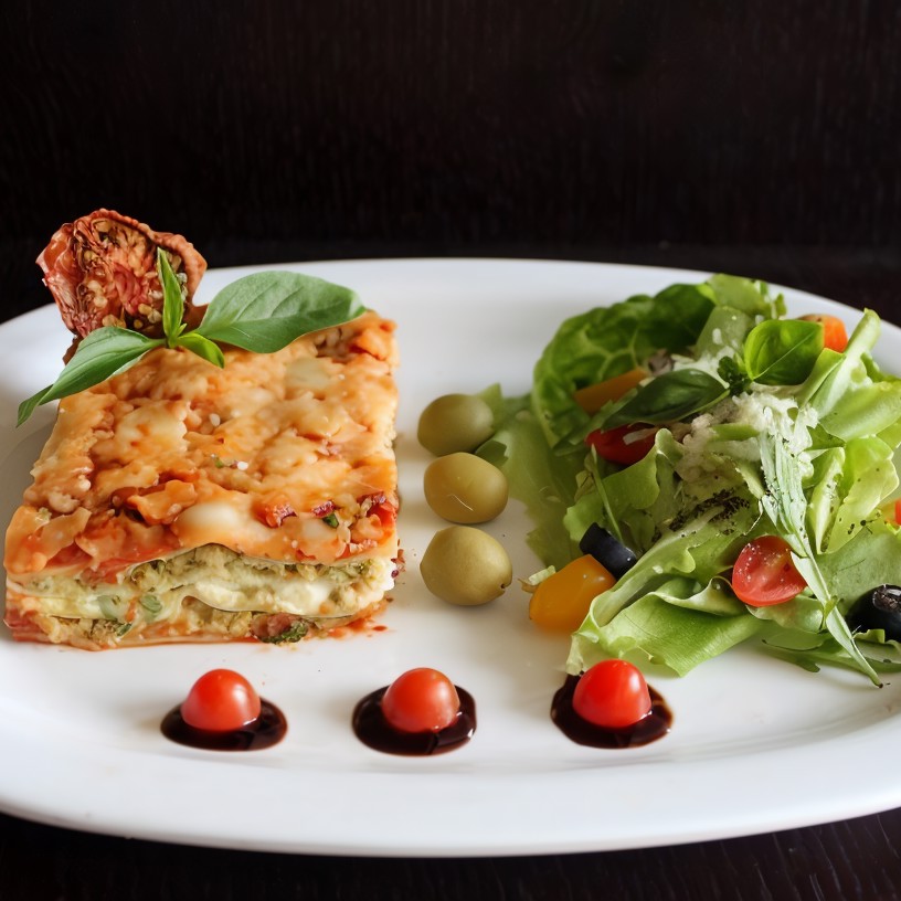 Лазанья с курицей, рикоттой и соусом песто