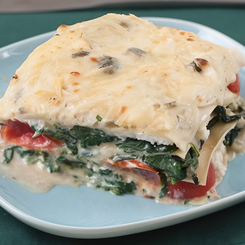 Лазанья с рикоттой, шпинатом и черри