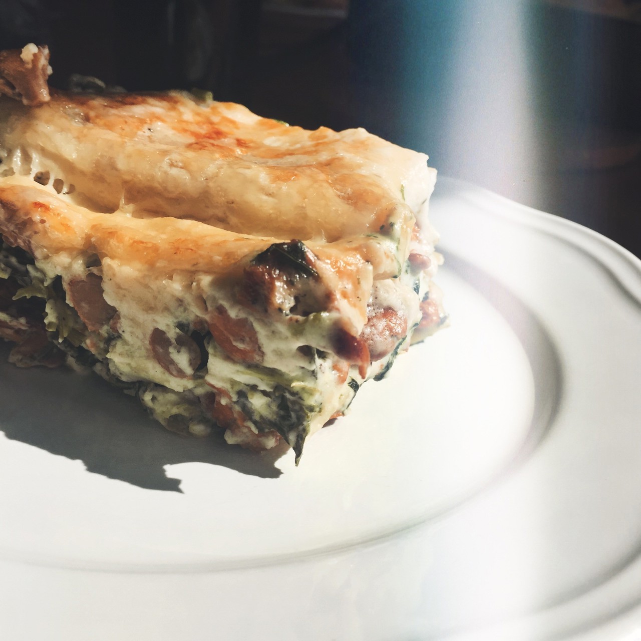 Лазанья с лисичками и шпинатом