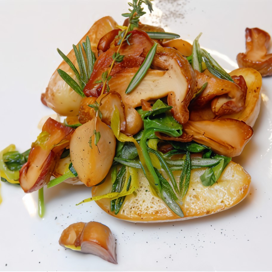 Лесные грибы в сливочном масле, шерри и лимоне