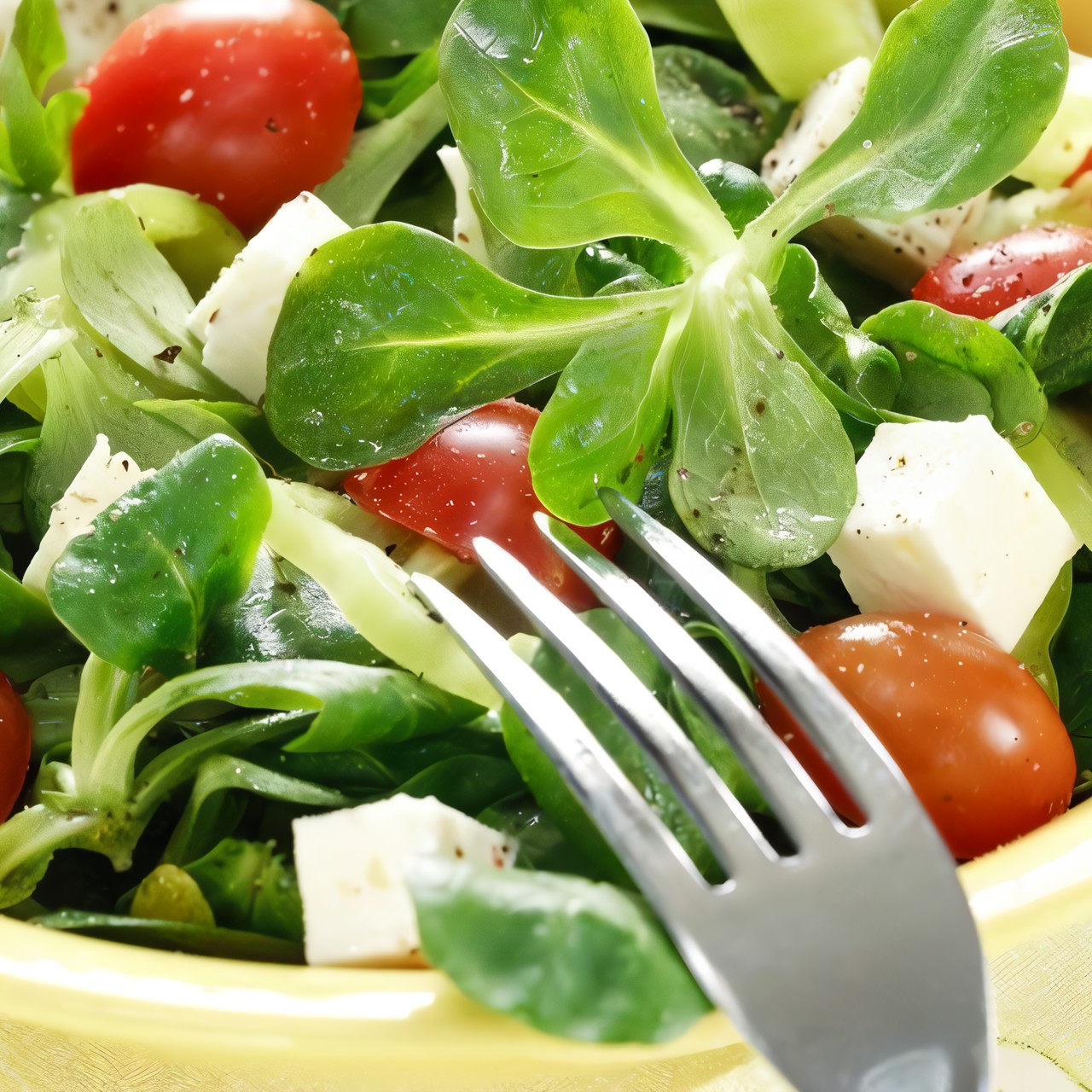 Летний салат с фетой и маслинами