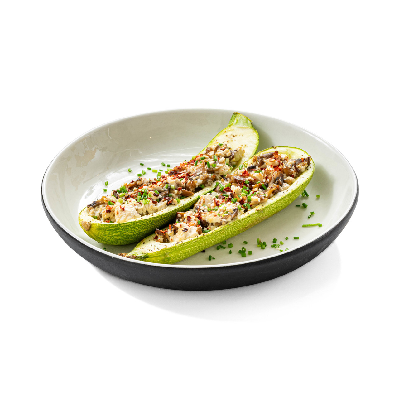 Лодочки из кабачков с тофу и грибами