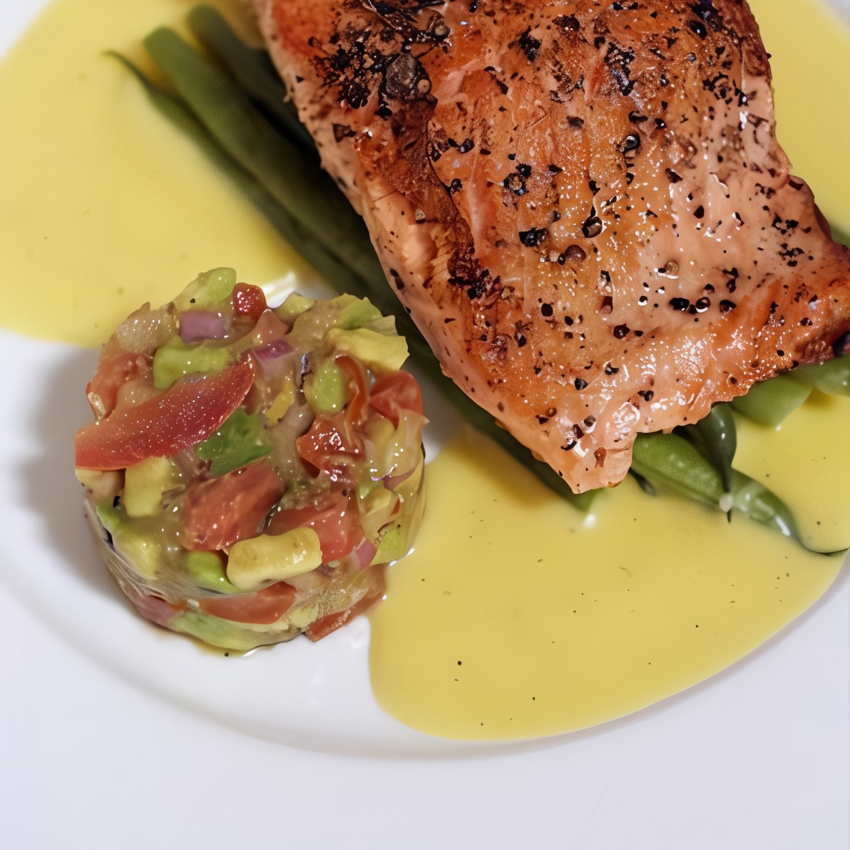 Лосось на гриле с поджаренной томатной сальсой