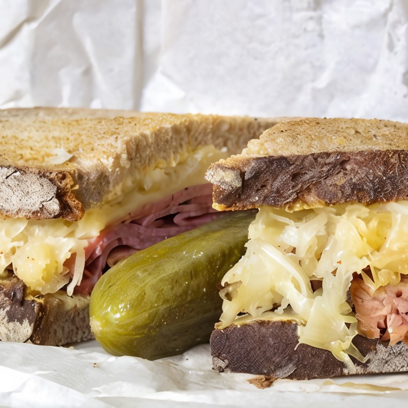 Лосось на ржаном хлебе с квашеной капустой и хреном