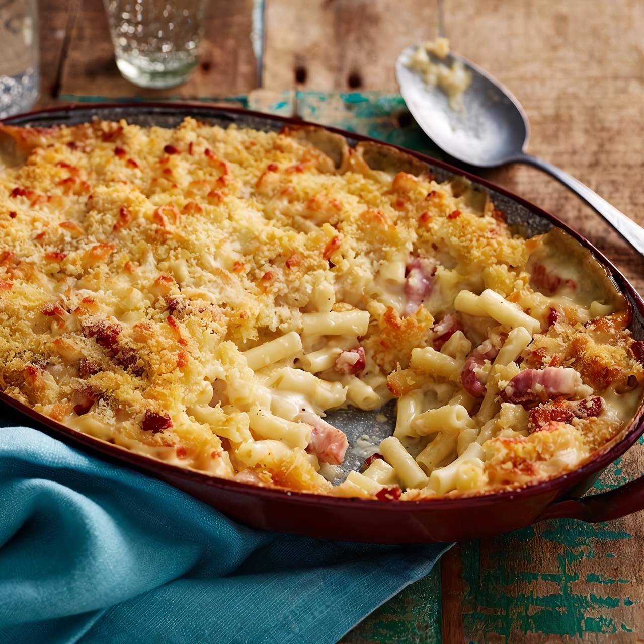 Макароны с сыром и беконом