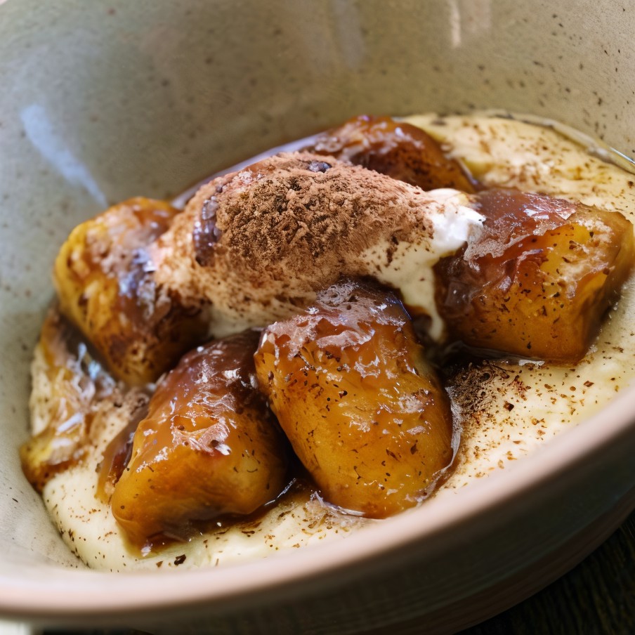 Манная каша с соте из бананов и кремом из маскарпоне