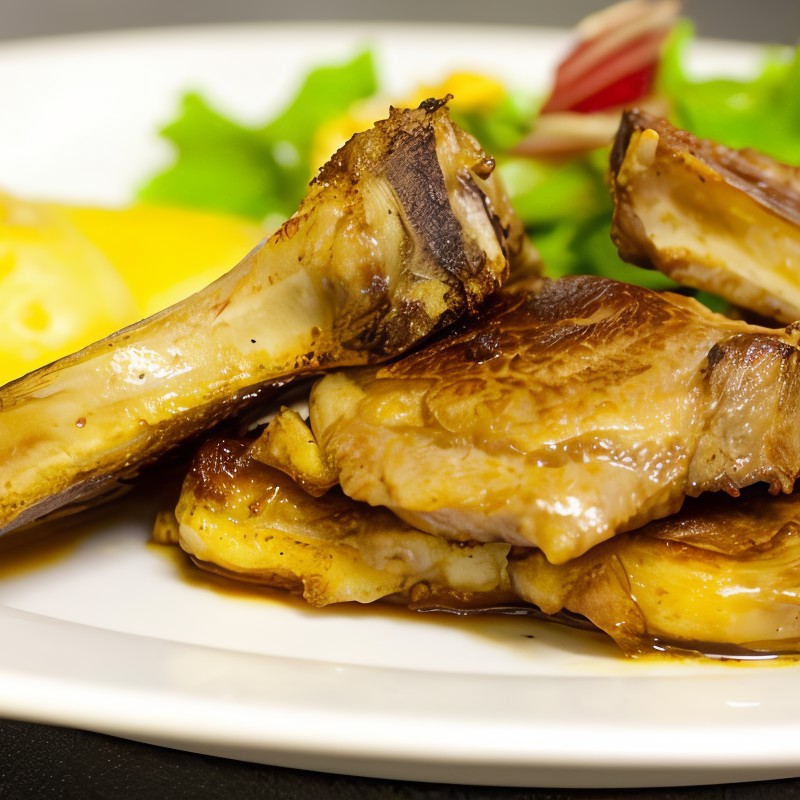 Маринованная в роме баранья нога на гриле с персиками