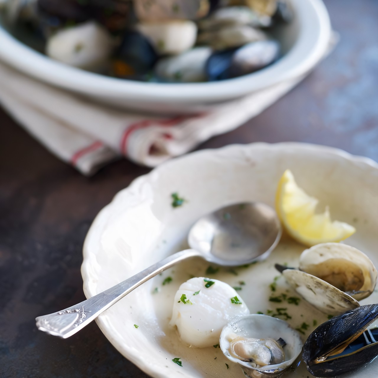 Мидии с миндалем, чесноком и петрушкой