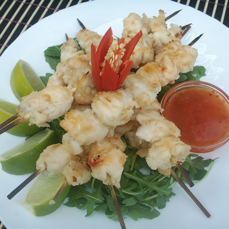 Мясо крокодила на шпажках