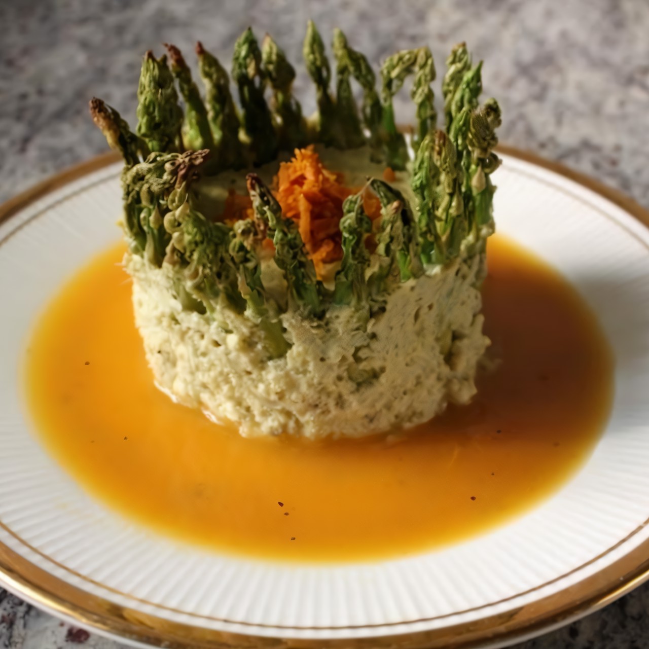 Мусс из курицы и спаржи с апельсиновым соусом