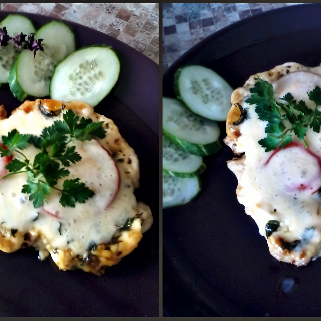 Нежная отбивная из куриной грудки под овощами с сыром и оливками