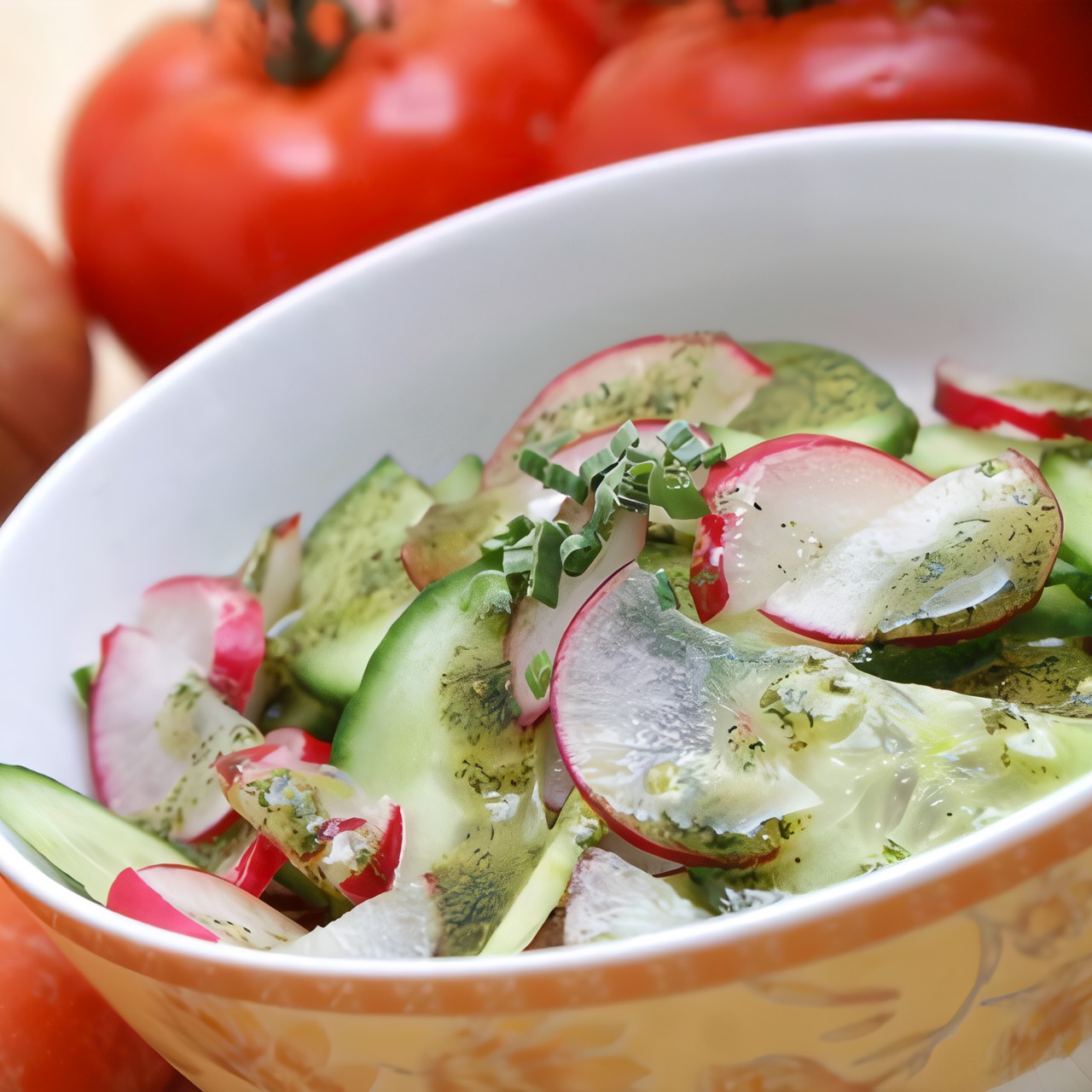 Огуречный салат с редисом, мятой и фетой