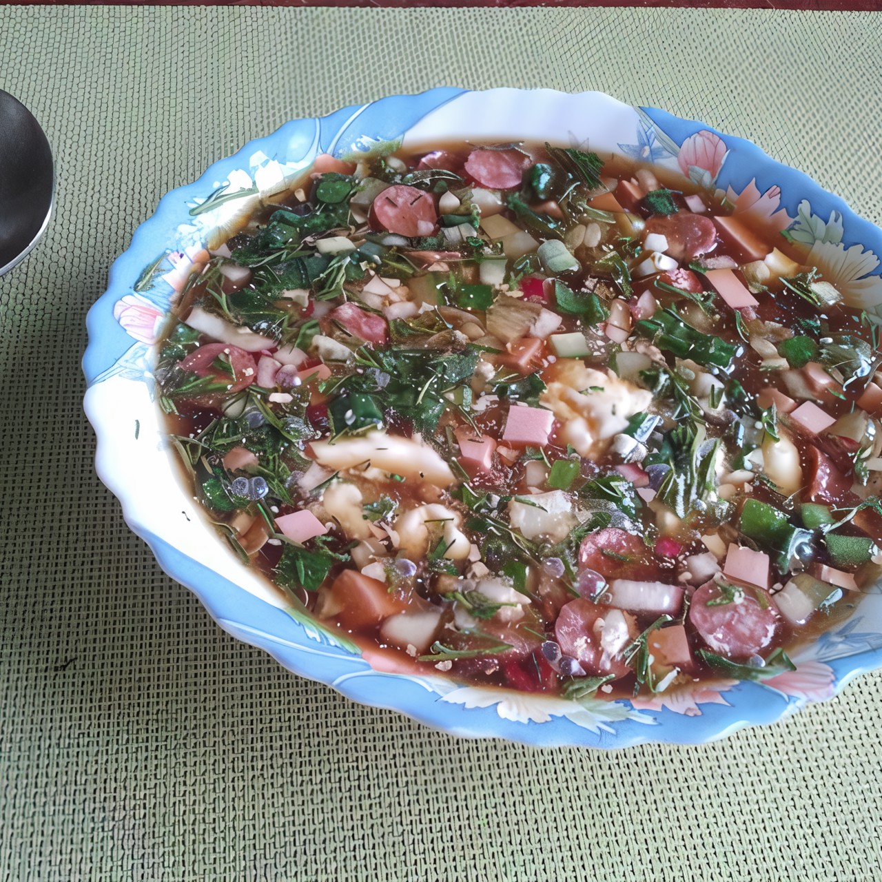 Окрошка на квасе с охотничьими колбасками