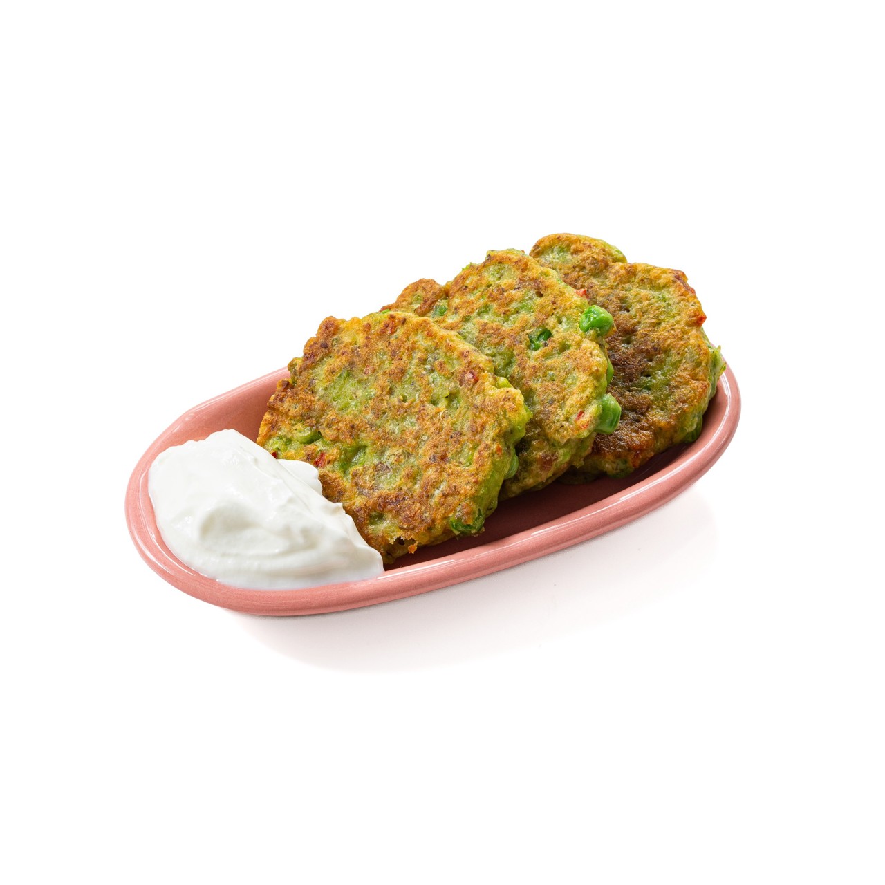 Оладьи из зеленого горошка с беконом