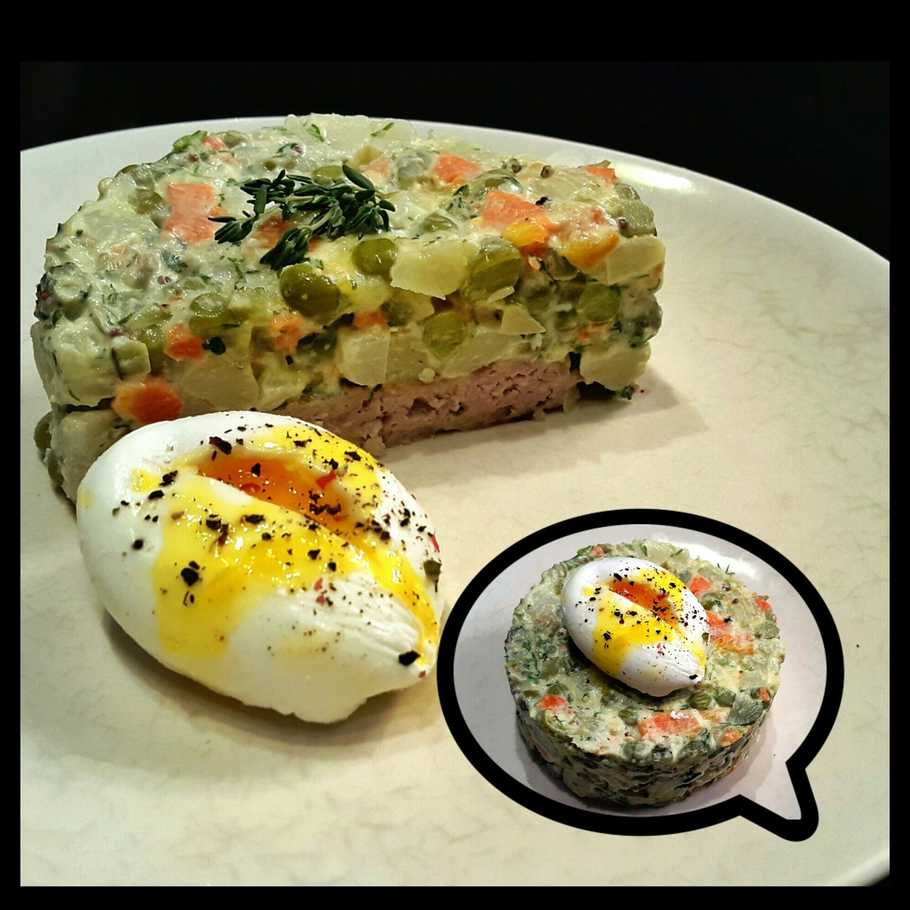 Оливье на мясной подушке