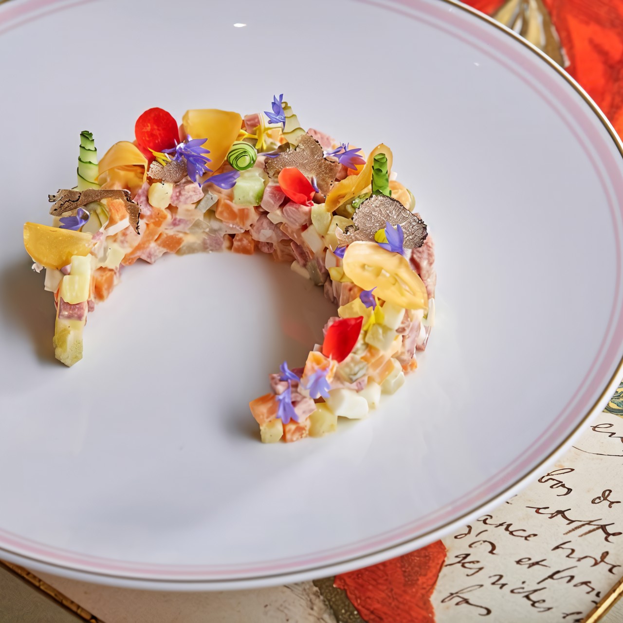 Оливье с языком и трюфелем