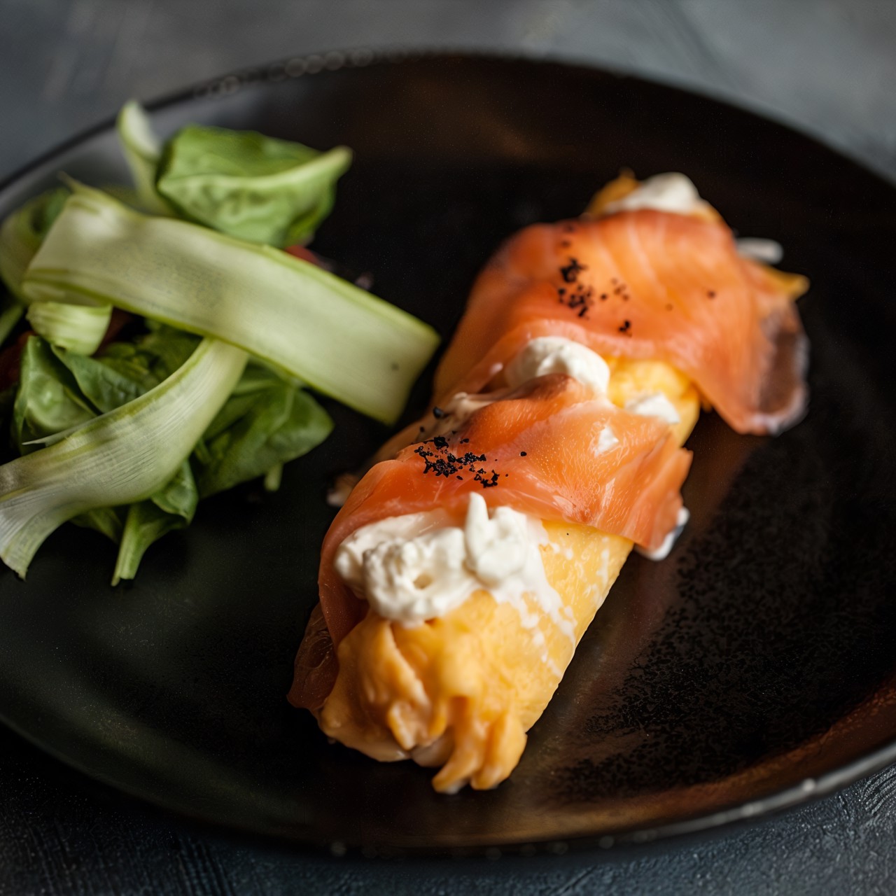 Омлет с лососем и страчателлой