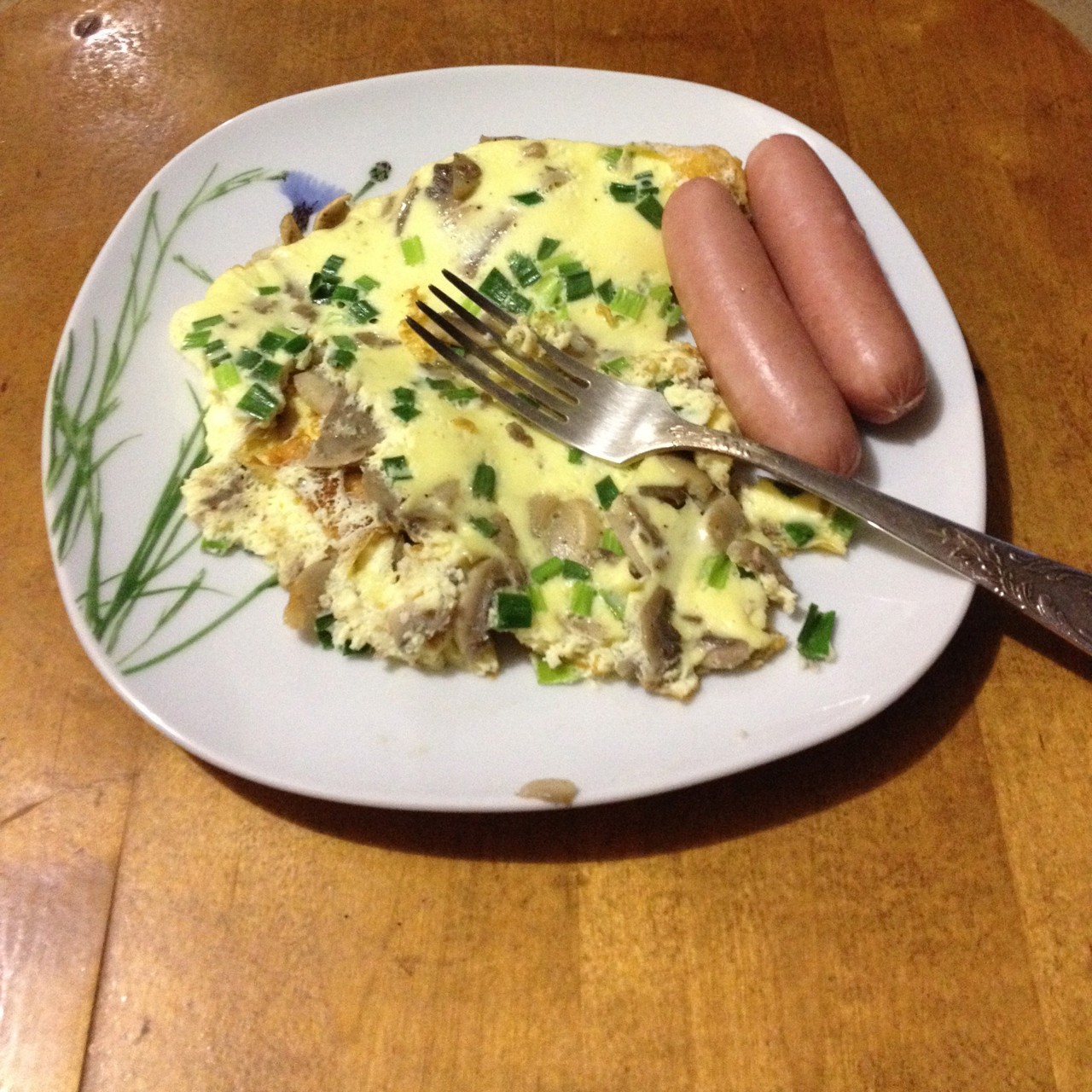 Омлет с шампиньонами и зеленым луком