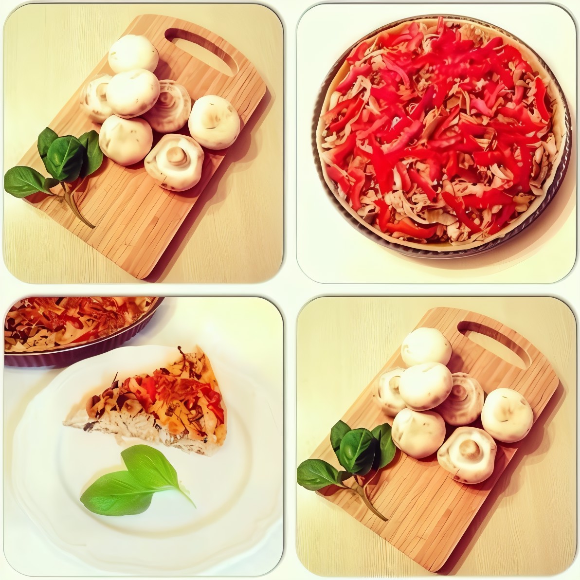 Открытый пирог с курицей, грибами и сладким перцем