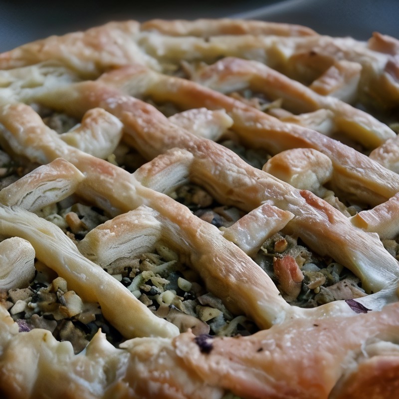 Открытый пирог с курицей, капустой и шпинатом