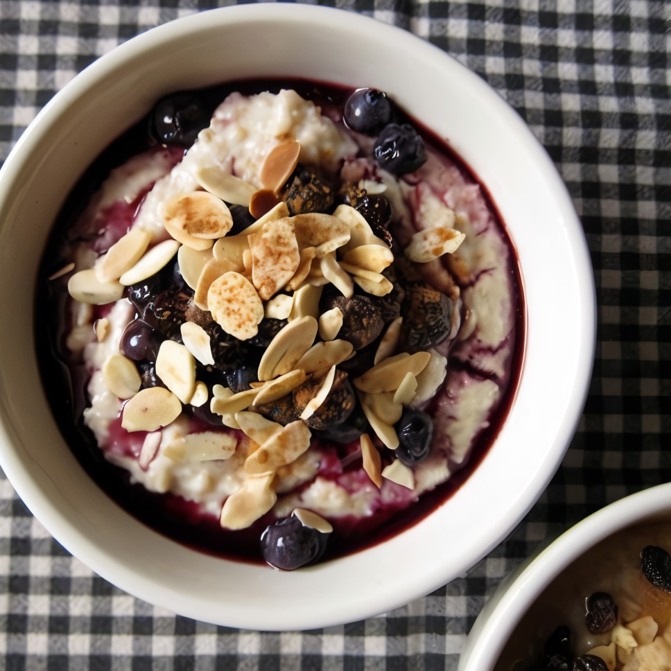 Овсяная каша с душистыми пряностями и черничным компотом