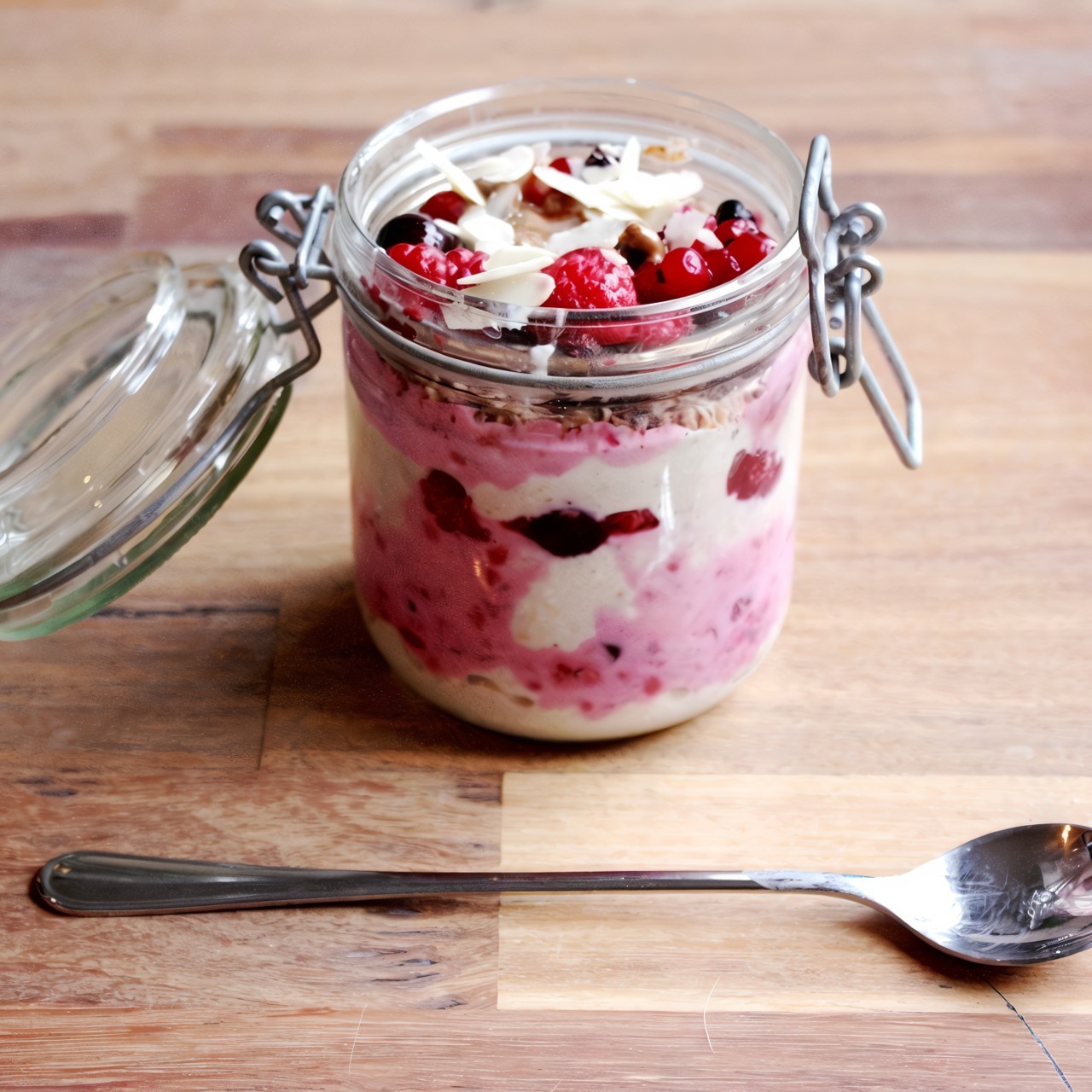 Овсянка в банке с отрубями и фруктами