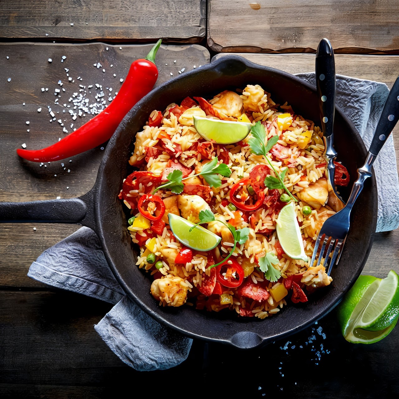 Паэлья с цыпленком и чорризо