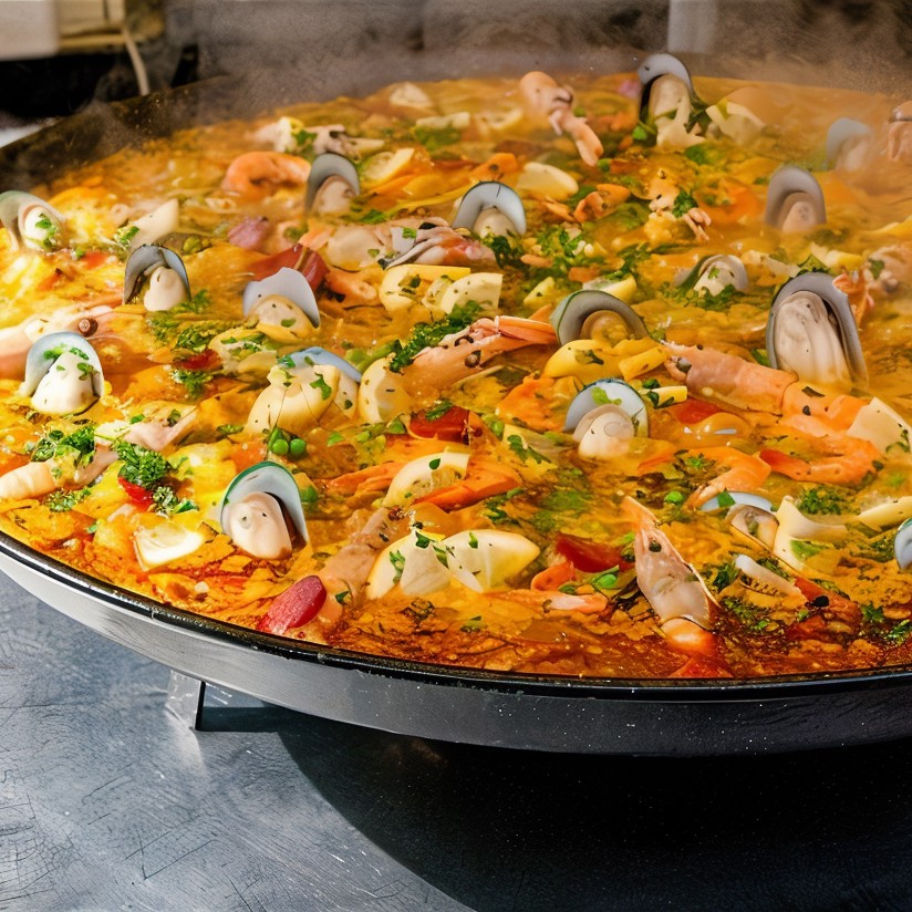 Паэлья с морепродуктами и чоризо