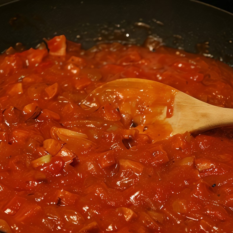 Паппарделле с сосисками, томатами, грибами и базиликом